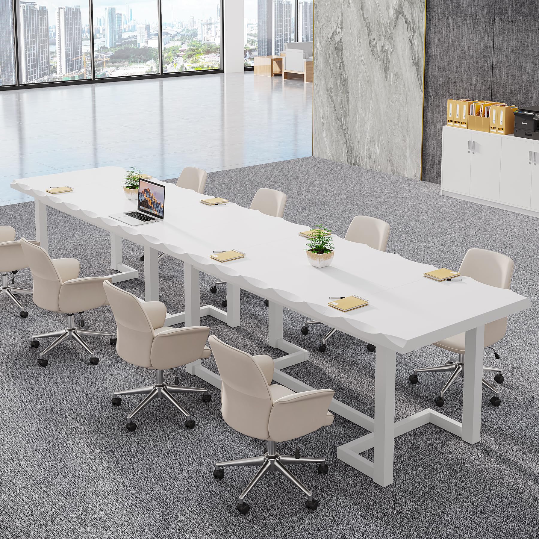 Tribesigns 63-Inch Conference Table for 4-6, Rectangular Meeting Table with Solid Wood Legs and Thickened Desktop, Modern Simple Boardroom Desk Business Furniture for Conference Training Room - WoodArtSupply