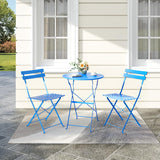 Bistro Table and Chairs Set of 2, 3 Piece Outdoor/Indoor Folding Patio Bistro Sets, 2 Chair Patio Furniture Set with Table, Premium Frame Foldable Coffee Tables for Balcony, Yard, Garden, Blue IDEALHOUSE