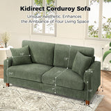 Kidirect 70in Corduroy Couch, Sofas for Living Room No Tool Assembly, Comfy Couches for Living Room 21in Deep Seats, Oversized Loveseat Sofa with 2 Pillows, 3 Seater Couch for Bedroom, Green Sofa Kidirect
