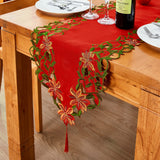 AMARED Christmas Embroidered Table Runner Cutwork Green Leaves Holiday Table Linens for Christmas Decorations 15x69 Inch AMARED