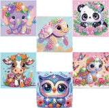6 Pack 5D Cartoon Diamond Painting Kits for Beginners, Cute Animals DIY Diamond Art Kit, Full Round Drill Big Gem Art, Home Wall Decoration 6X6 inch Acelii