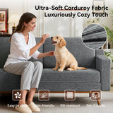 Vipbear 65.4" Loveseat Sofa Grey Corduroy Couch, Mid-Century Modern Small Couches for Living Room, Bedroom, Office, Comfy Sofa with Spring Cushion, Solid Wood Frame, Tool-Free Assembly Vipbear