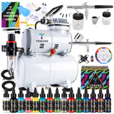 T TOGUSH Airbrush Kit with Air Compressor, 15 Color Airbush Paint, Gravity Airbrush And Siphon Airbrush, 1/6 HP Quiet Air Compressor with 3L Tank, Airbrush for Model Hobby Craft DIY Painting T TOGUSH