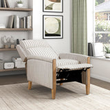 Lexicon Pushback Recliner Chair, Striped Textured Fabric Accent Armchair, Push Back Recliner, Nailhead Trim, Solid Wood Legs, Easy Assembly for Living Room/Office/Apartment, White/Grey Lexicon