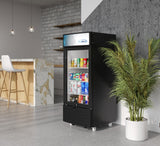 KoolMore KM-MDR-1D-6C 6 Cu. Ft. Commercial One Glass Door Display Upright Beverage Refrigerator Cooler Merchandiser-22.8 in. x 21.4 in. x 52.7 in. [Black] KoolMore