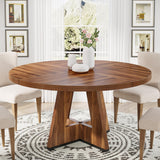Tribesigns Round Dining Table Wood Kitchen Table for Dining Room Living Room, 47 inch Dining Room Tables for 4 People, Farmhouse Dinner Table with Wooden Table Top and Legs, Rustic Brown(Only Table) Tribesigns