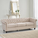 roomfitters Elegant Chesterfield Sofa with Fabric Upholstery and Turned Legs, Luxurious Sofa for Living Room and Bedroom, Beige Fabric roomfitters