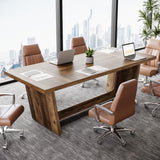 Tribesigns 6FT Conference Table, 71” Rectangular Executive Meeting Table for Office, Large Sturdy Business Desk with Solid Wooden Pedestal, Industrial Seminar Table, Dark Brown Tribesigns