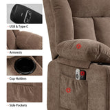 Sfxingyou Power Lift Recliner Chair for Elderly with Massage and Heat, Reclining Sofa Chair with USB & Type-C Ports and Cup Holders, L1288(Brown) Sfxingyou