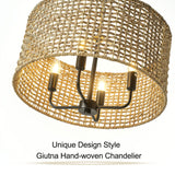 Giutna Rattan Wicker Drum Chandeliers for Dining Room, 4-Light Bohemian Hand-Woven Farmhouse Drum Pendant Chandelier Light Fixture for Entryway Living Room Kitchen Stairway Bedroom Hallway Giutna