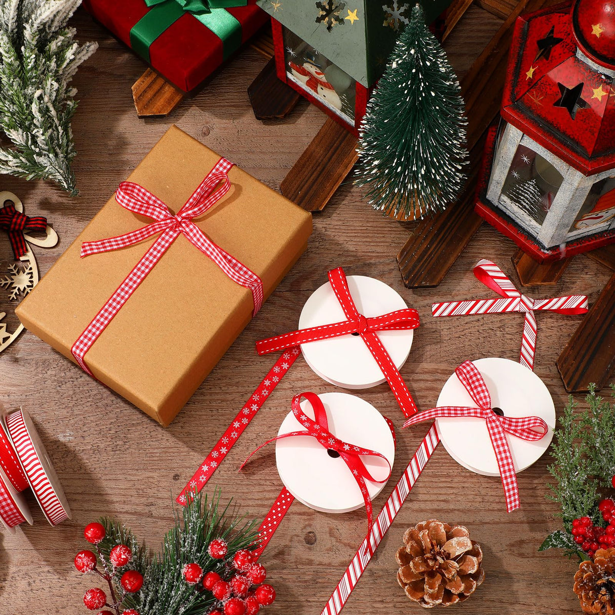 HunnmingRe 60 Yards 3/8" Christmas Ribbon for Crafts Red and White Thin Grosgrain Ribbon Christmas Ribbon for Gift Wrapping DIY Holiday Xmas Decorations Hair Bow Festival Holiday Party HunnmingRe