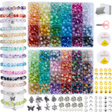 1300PCS 8mm Mixed Crackle Glass Beads for Bracelets Making with Accessories, 48 Colors Crystal Glass Beads Jewelry Making Kit, Round Beads for DIY Bracelet Crafts REVKI