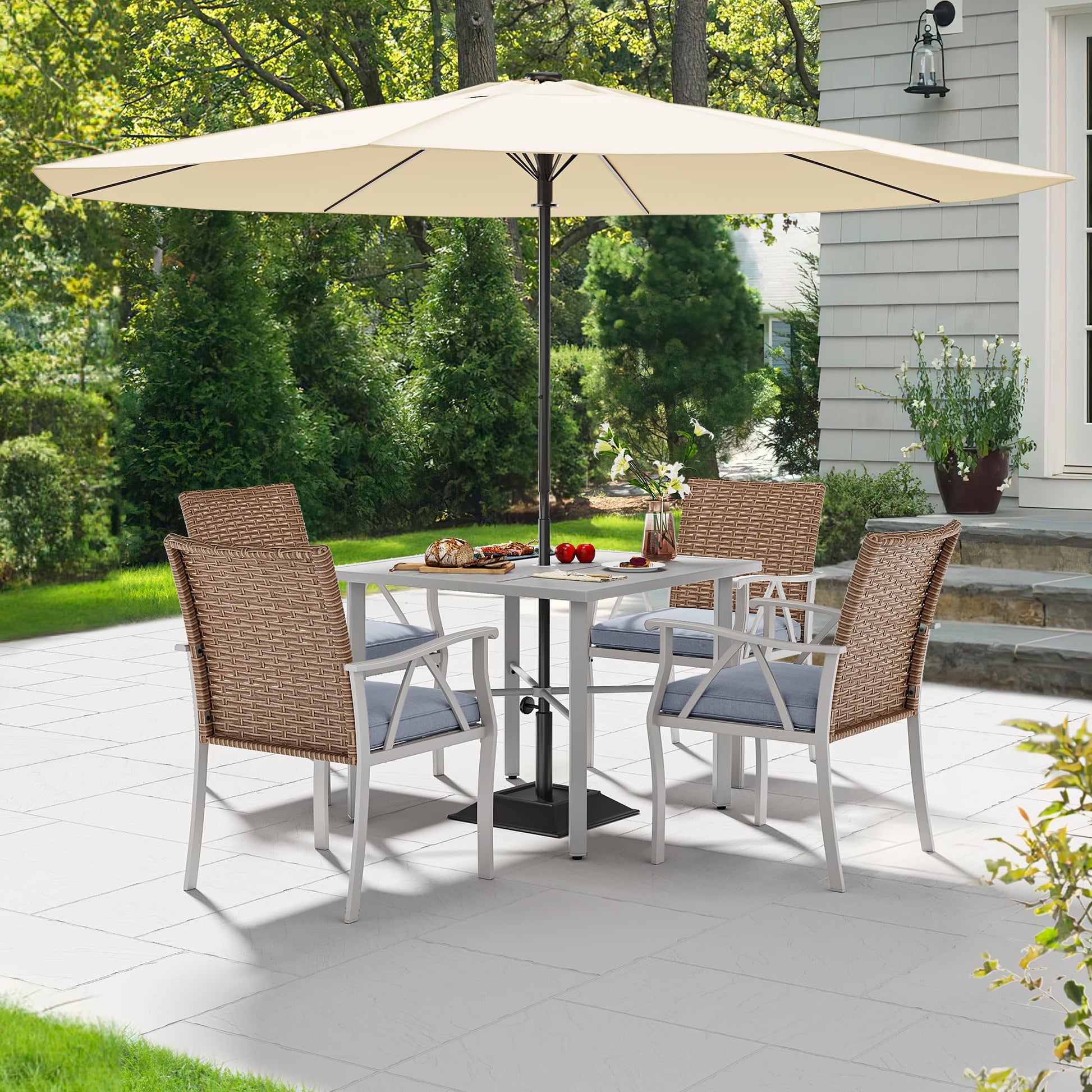 YITAHOME 35.4" Patio Table for 4-Person, Outdoor Patio Dining Table with 2" Umbrella Hole and Sturdy Iron Frame Perfect for Lawn Backyard Garden, Gray - WoodArtSupply