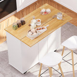 SUNLEI Kitchen Island on Wheels with Storage Cabinet & Foldable Drop Leaf, Rolling Kitchen Table, Cart Handle for Towel Rack, Drop Leaf, Portable Islands for Kitchen (Stylish White, 39.7-INCH) SUNLEI