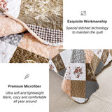 Dinjoy Floral Plaid Patchwork Quilt Set California King Size, Reversible Brown Bedding Set Soft Microfiber Lightweight Bedspread Coverlet 3 Piece Fall Autumn Use(106x96 inches, Cal King) Dinjoy