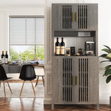 Pantry Kitchen Storage Cabinet, 71” Tall Pantry Cabinet with Rattan Door, Power Outlet, Large Freestanding Cupboard Wood Cabinet for Kitchen, Dining Room Generic