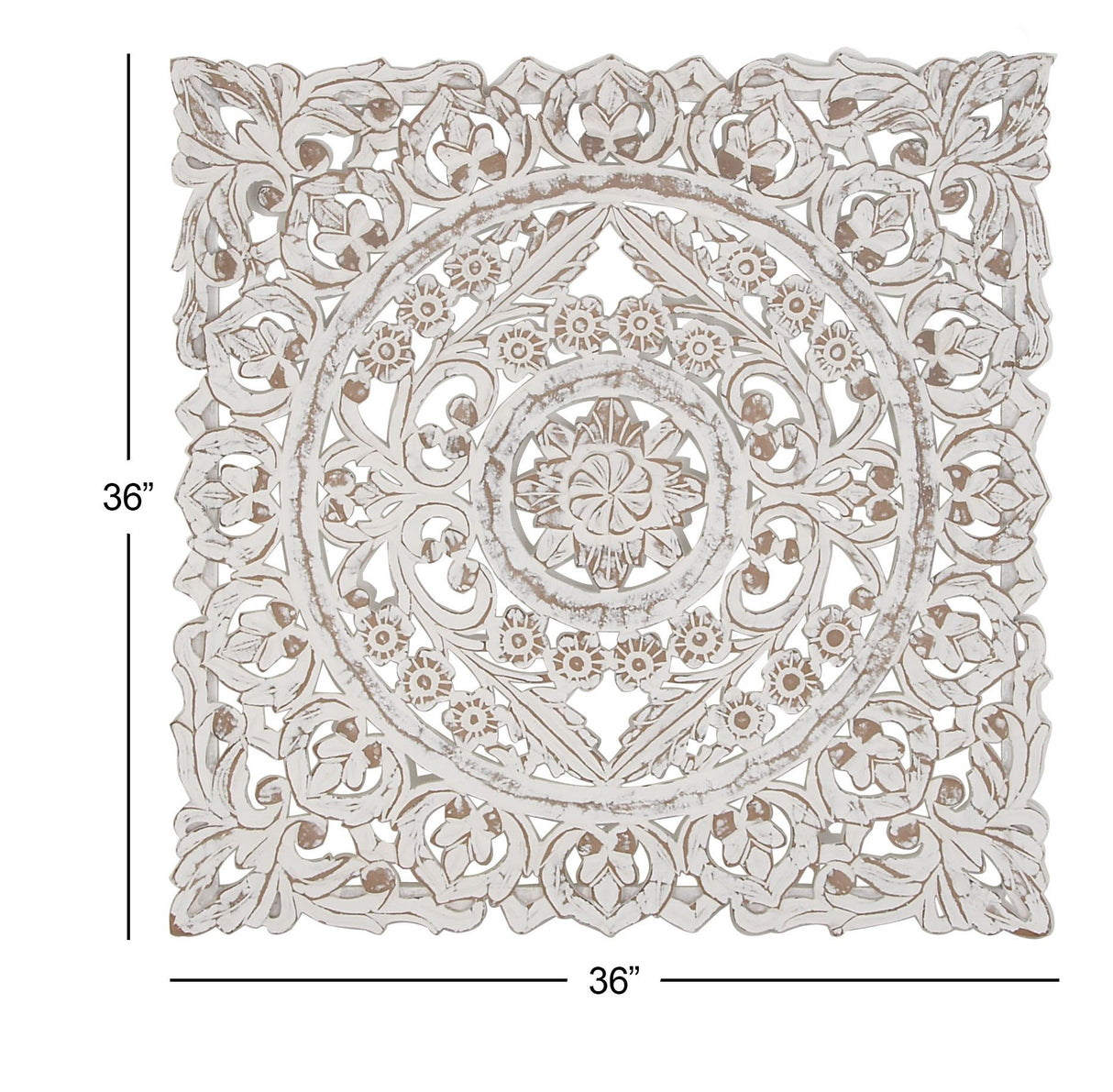Deco 79 Wooden Floral Handmade Home Wall Decor Intricately Carved Wall Sculpture with Mandala Design, Wall Art 36" x 2" x 36", White Deco 79