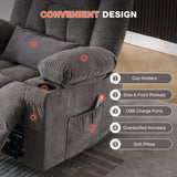 Massage Swivel Recliner Chair with Vibration Massage and Lumbar Heating for Adults,Oversized Rocker Recliner Single Sofa with Side Pocket,Two Cup Holders and USB Charge Port for Living Room MAHOMICO