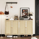 Shoe Cabinet - Rattan Shoe Cabinet for Entryway, Shoe Storage Cabinet with Adjustable Shelves, Natural Shoe Cabinet, Farmhouse Freestanding Wood Shoe Rack Organizer for Closet, Living Room, Hallway IANUE