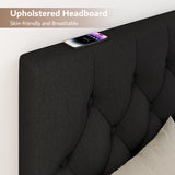 iPormis Upholstered Twin Size Bed Frame with Button Tufted Headboard, Linen Platform Bed with Thickened Support Legs, Padding Edge Design/Noise-Free/No Box Spring Needed, Black iPormis