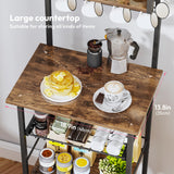 SWTYMIKI 6-Tier Coffee Bar Station - Bakers Rack with Drawer & 6 S-Shaped Hooks, Corner Coffee Stand Station, Coffee Bar Cabinet for Kitchen Entryway Living Room,11.81" Dx18.9 Wx56.7 H, Rustic Brown SWTYMIKI