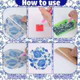 Diamond Art Coaster Blue Flower Diamond Painting Kits 5D DIY Acrylic Diamond Coasters with Cork Base and Holder for Adults DIY Craft, 8 PCS Augisteen