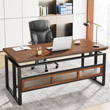 Tribesigns 63" Executive Desk with Bottom Hidden Shelf, Large Computer Desk Office Desk with Thickened Board and Frame, Workstation Writing Table for Home Office, Rustic Brown & Black Tribesigns