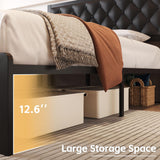 Fluest Queen Bed Frame with Headboard PU Leather Upholstered Bed Frame Platform,All Metal Slats Support Platform Bed Frame with Storage Space,Easy Assembly,Noise Free,No Box Spring Needed,Black Fluest