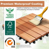PrimeZone 54 PCS FSC Certified Acacia Wood Interlocking Deck Tiles - 12" x 12" Waterproof Indoor Outdoor Patio Flooring Decking Tiles for Balcony, Backyard & Poolside, All Weather Use, Natural Wood PrimeZone