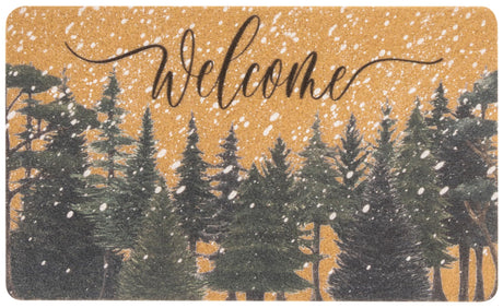 Winter Chirstmas Welcome-Doormat Outdoor-Entrance Pine-Trees Front-Door-Mat, Faux-Coir Seasonal Entryway-Rug Non-Slip Dirt-Trapping Indoor-Outside Porch Mat 17"x30" for Home Decor Bawnhaw