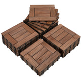Yaheetech 27PCS Wooden Flooring Patio Deck Tiles Interlocking Tiles Patio Solid Wood and Plastic Indoor&Outdoor 12 x 12in Brown Yaheetech