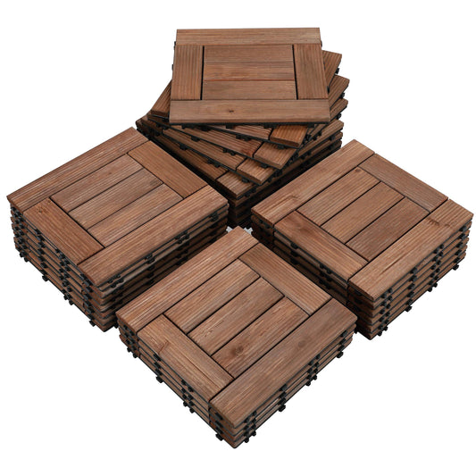 Yaheetech 27PCS Wooden Flooring Patio Deck Tiles Interlocking Tiles Patio Solid Wood and Plastic Indoor&Outdoor 12 x 12in Brown