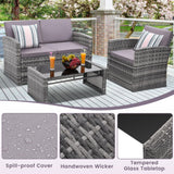 KROFEM 4 Pieces Patio Conversation Set, Outside Rattan Sectional Sofa, Cushioned Furniture Set, Wicker Sofa Ideal for Garden, Porch, Backyard, Grey Color Rattan and Light Grey Cushion KROFEM
