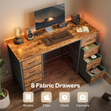 Huuger 47 Inch Computer Desk with 8 Drawers, Office Desk Work Desk for Home Office, Study, Gaming Desk with Fabric Drawers, Large Storage, Rustic Brown Huuger