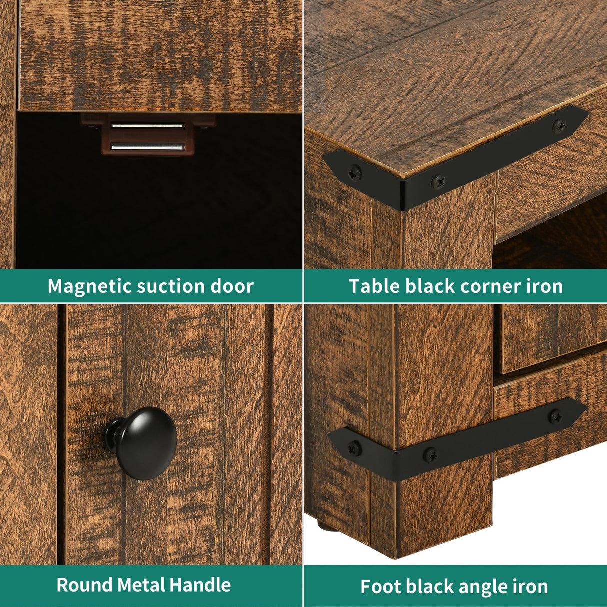 YITAHOME Farmhouse End Table with Charging Station, Nightstand Side Table Coffee Table with LED Lights Adjustable Shelf, Living Room End Table with Storage, Brown YITAHOME