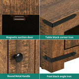 YITAHOME Farmhouse End Table with Charging Station, Nightstand Side Table Coffee Table with LED Lights Adjustable Shelf, Living Room End Table with Storage, Brown YITAHOME