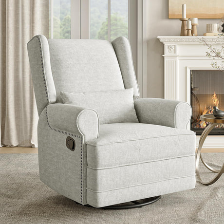 RoyalCraft Swivel Recliner Chair with Extra Large Footrest, Comfy Upholstered Glider Rocking Chair for Living Room, Bedroom and Office, Off White RoyalCraft