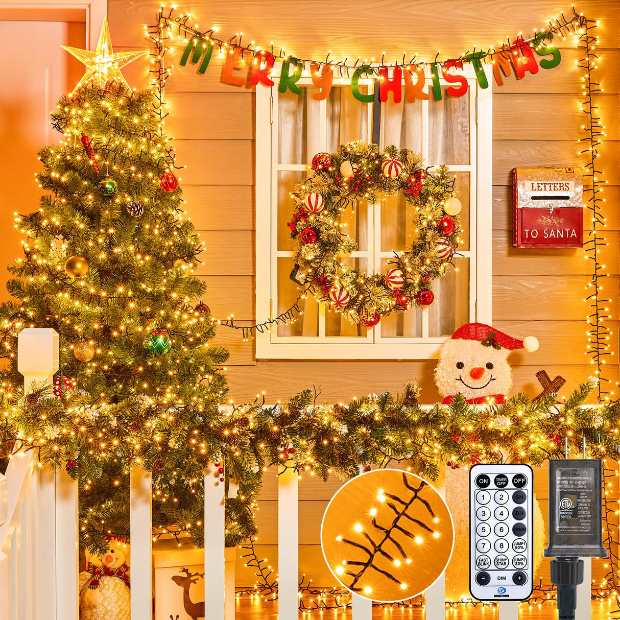 Minetom 100Ft 2000 LED Cluster Lights Christmas Tree Lights Outdoor Christmas Firecrackers String Lights, 12 Modes Timer Remote Waterproof Plug in Twinkle Fairy Lights for Xmas Tree Garland Party Minetom