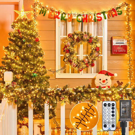 Minetom 100Ft 2000 LED Cluster Lights Christmas Tree Lights Outdoor Christmas Firecrackers String Lights, 12 Modes Timer Remote Waterproof Plug in Twinkle Fairy Lights for Xmas Tree Garland Party Minetom