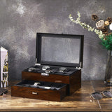 BEWISHOME Watch Box, 20 Slots Watch Case for Men - Luxury Watch Organizer with Glass Top,Smooth Faux Leather Interior, Brown SSH04Y BEWISHOME