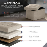 Ornavo Home Small Storage Ottoman Foldable Collapsible Rectangle Linen Ottoman Foot Rest Stool Seat, for Living Room, Bedroom, Home Office, Dorm - 12 x 16 x 12, Beige Ornavo Home