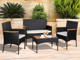 JAMFLY Patio Furniture Set 4 Piece Conversation Set Outdoor Wicker Rattan Chairs Backyard Pool Garden Porch Balcony Patio Loveseat with Cushions and Table, Black/Beige JAMFLY