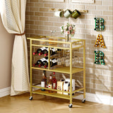 MAHANCRIS Bar Cart for Home, 3-Tier Serving Cart with Wheels and Handle, Beverage Cart with Wine Rack and Glass Holders, Rolling Wine Cart for Kitchen, Dining Room, Gold RCJ61B01 MAHANCRIS