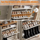 Alaxgumrol Cabinet With 2 Flip Drawers - Farmhouse Slim Storage for Shoes With Door, Freestanding Hidden Organizer, Narrow Rack for Entryway Hallway, White Oak Alaxgumrol