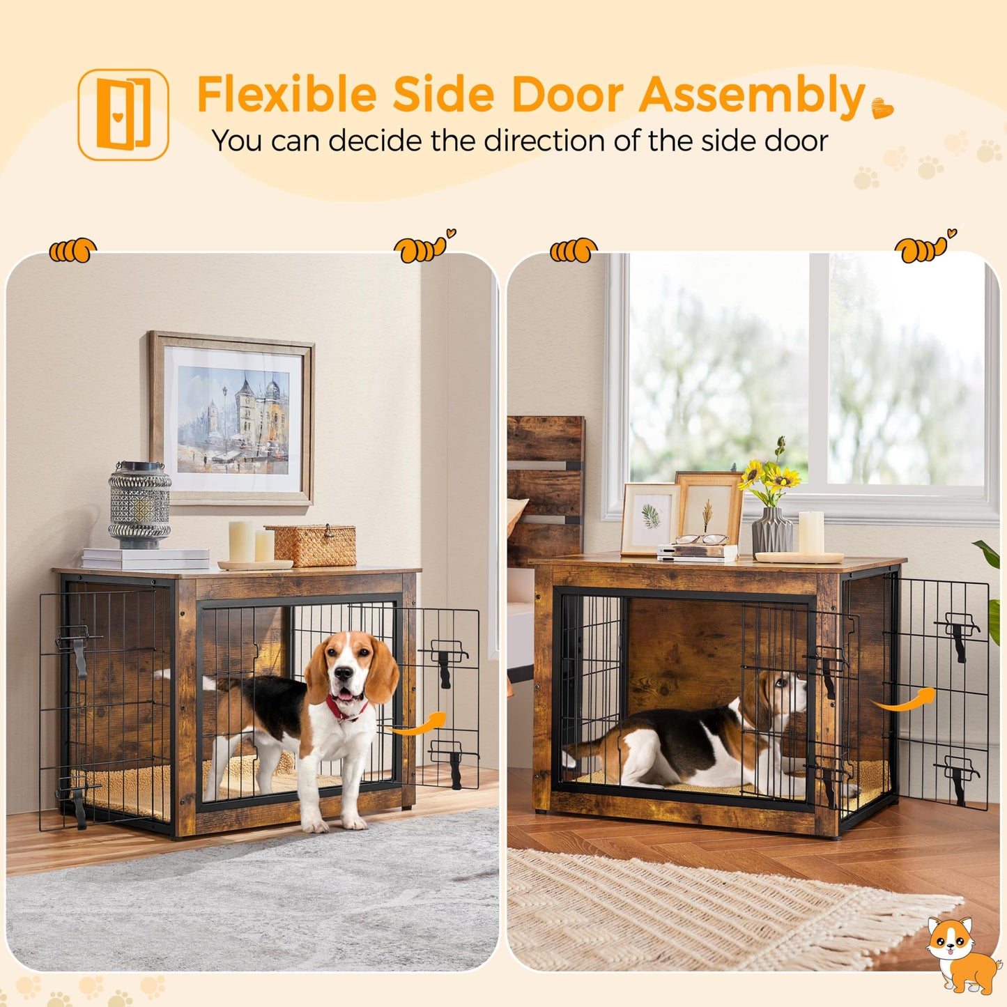 Yaheetech 32'' Dog Crate Furniture with Cushion Wooden Dog Crate with Double Doors/Adjustable Feet Side End Table for Small/Medium Dogs