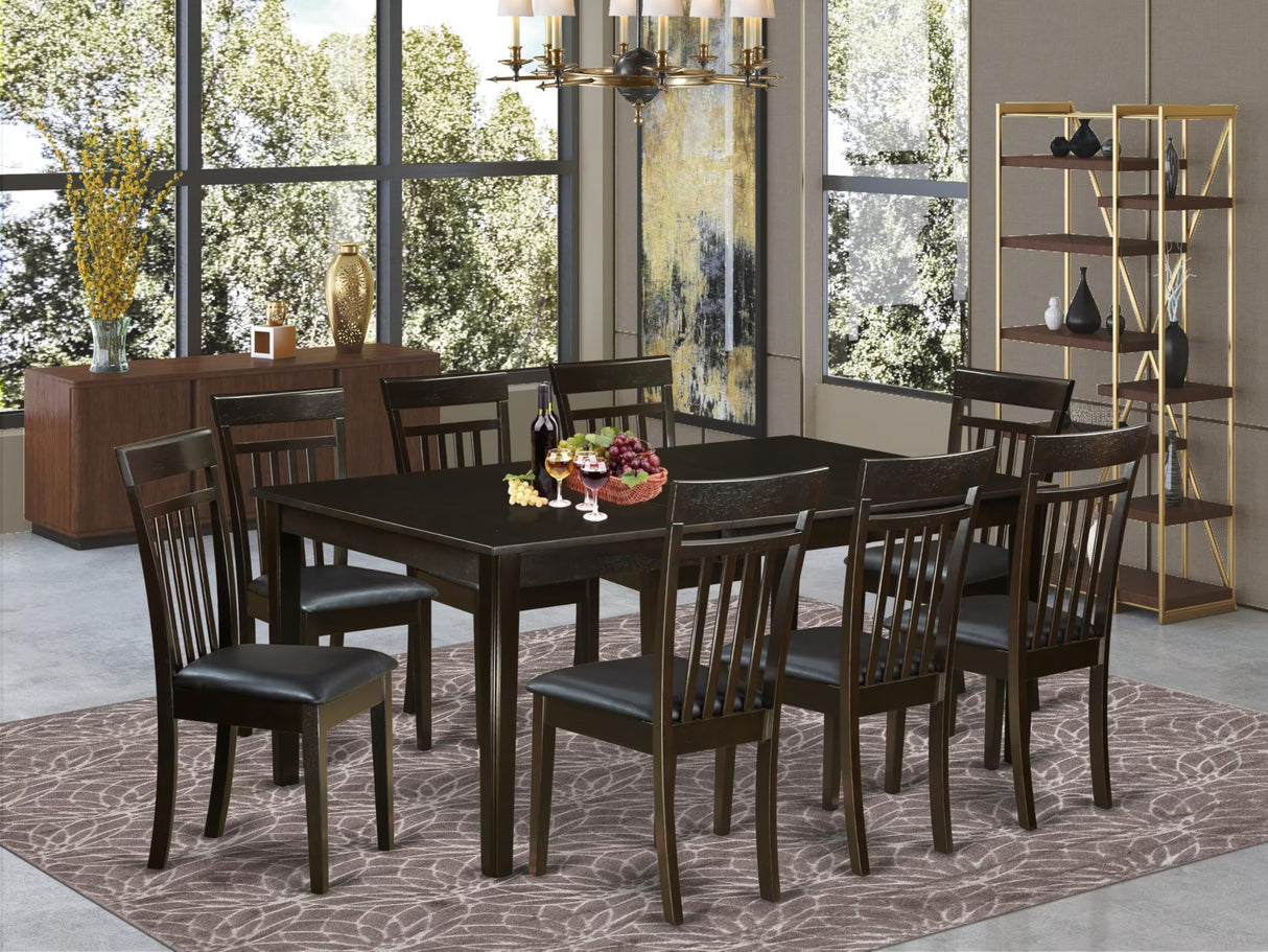 East West Furniture HECA9-CAP-LC 9 Piece Kitchen Table Set Includes a Rectangle Dining Table with Pedestal and 8 Faux Leather Upholstered Dining Chairs, 42x72 Inch, Cappuccino East West Furniture