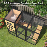 TIMHAKA Catio Outdoor Cat Enclosure, Large 4 Tiers Cat Catio Connect to Window for Outdoor Indoor Cats with Weatherproof Roof, Resting Rooms, Platforms, Large Door, 76" L x 32.9" W x 70.8" H, Black TIMHAKA