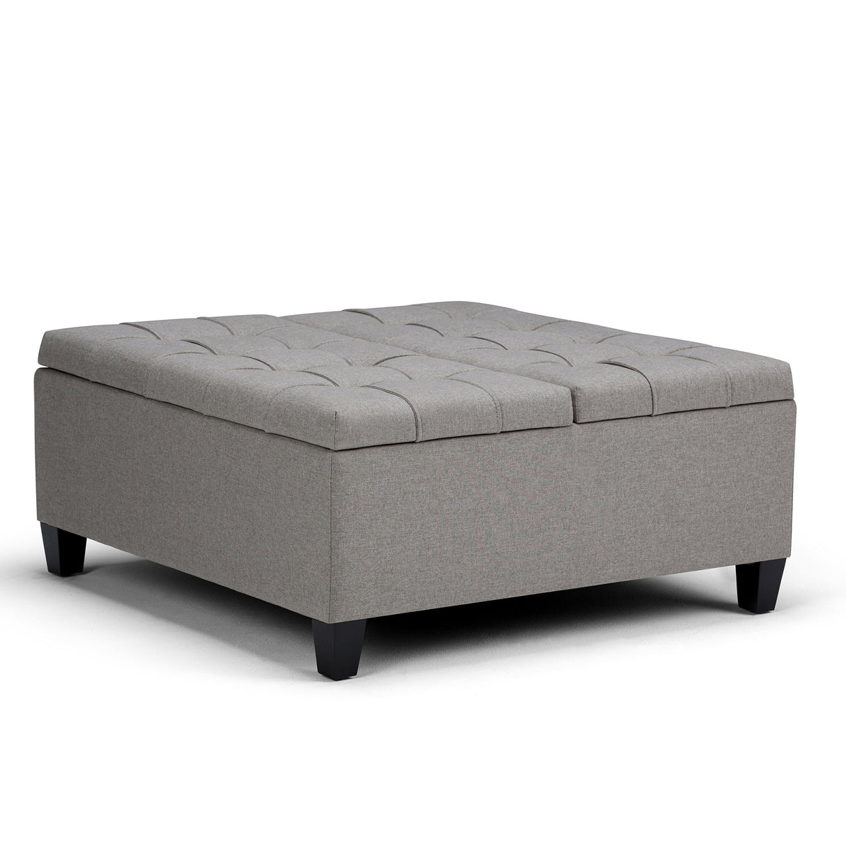 SIMPLIHOME Harrison 36 inch Wide Transitional Square Coffee Table Storage Ottoman in Dove Grey Linen Look Fabric, Assembled, for the Living Room and Bedroom SIMPLIHOME