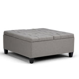 SIMPLIHOME Harrison 36 inch Wide Transitional Square Coffee Table Storage Ottoman in Dove Grey Linen Look Fabric, Assembled, for the Living Room and Bedroom SIMPLIHOME
