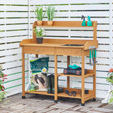 Topeakmart 45.2x17.7x47.6'' (LxWxH) Potting Benches Outdoor Garden Potting Table Work Bench with Removable Sink Drawer Rack Shelves Work Station, Wood Topeakmart